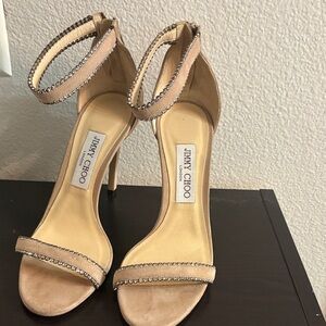 Jimmy Choo Nude Crystal-Embellished Heels